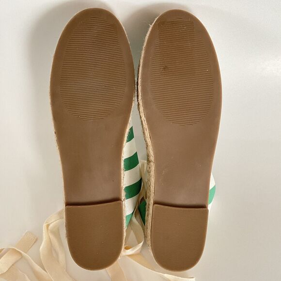 Draper James Platform Women 10M Green White Awning Stripe Tie Ankle Espadrille - Picture 9 of 12